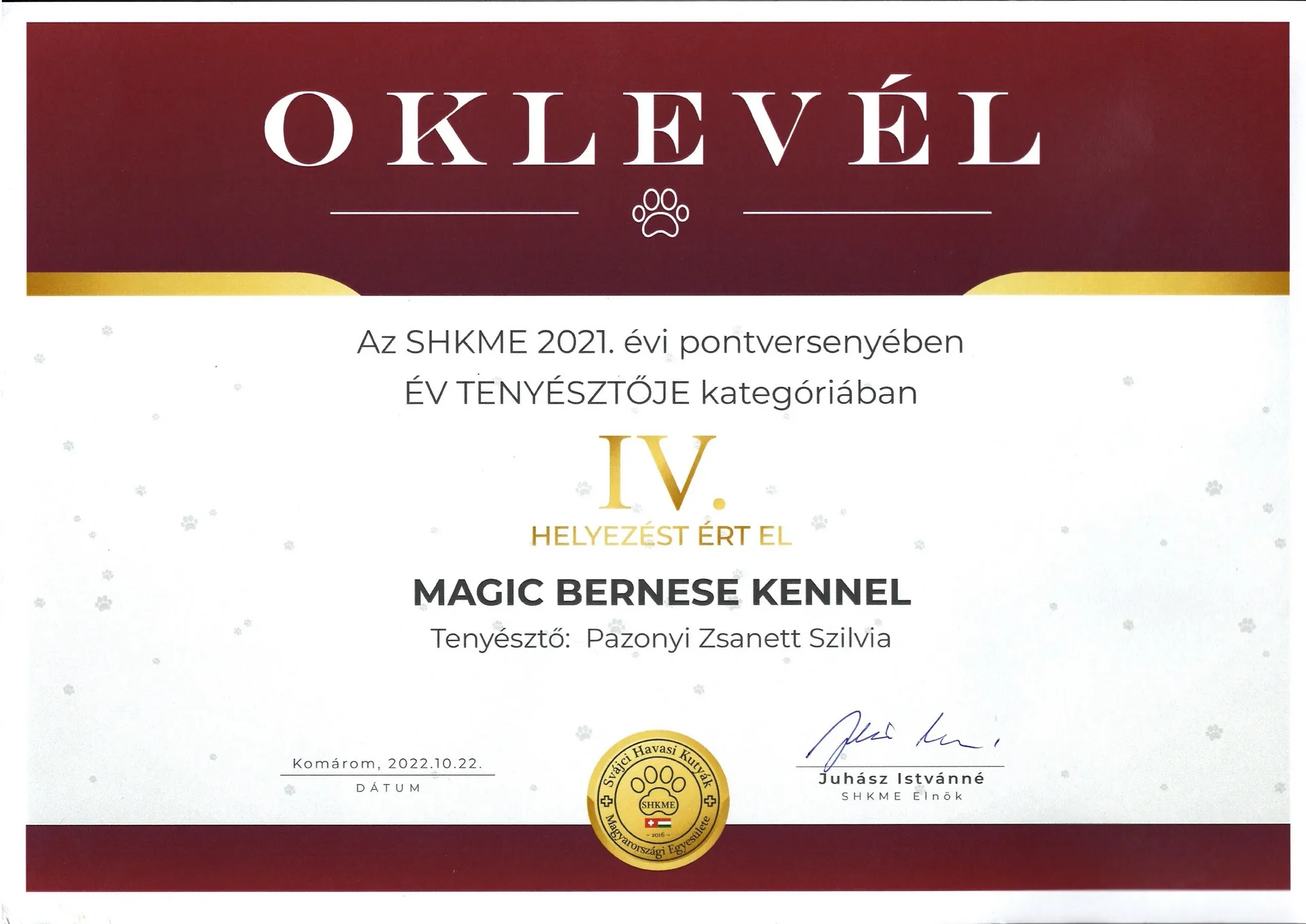 2021 - Az Év Tenyészete