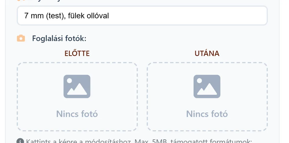 Előtte és utána fotók helye a foglalásnál