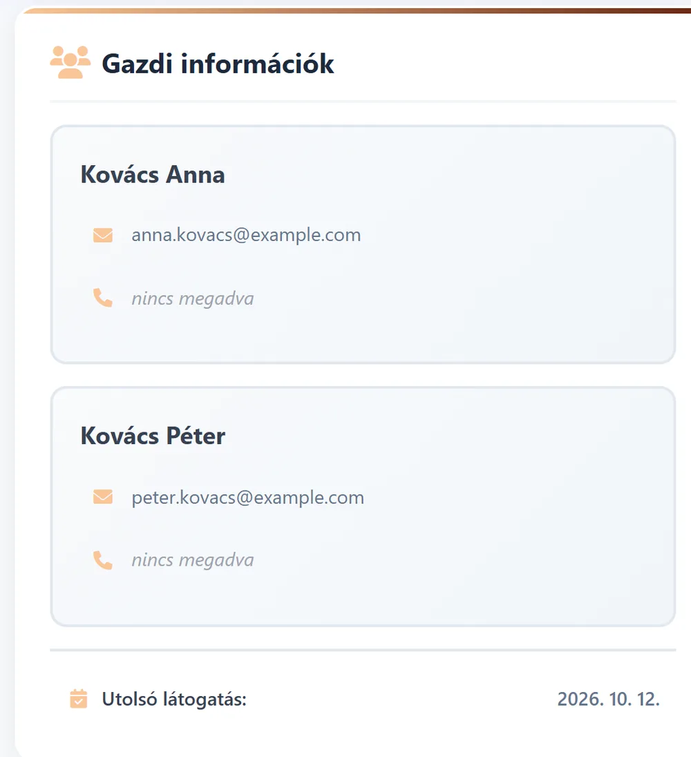 Két gazdi elérhetősége egy vendég adatlapján
