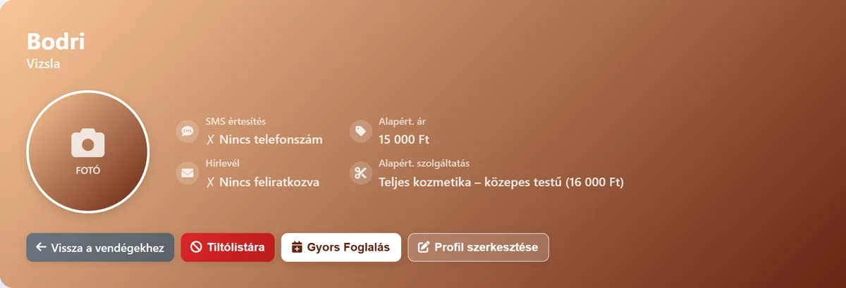 Vendégprofil alapértelmezett szolgáltatással